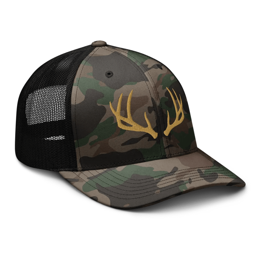 Stylish Camo Embroidered Deer Rack Antlers Trucker Hat product image (8)