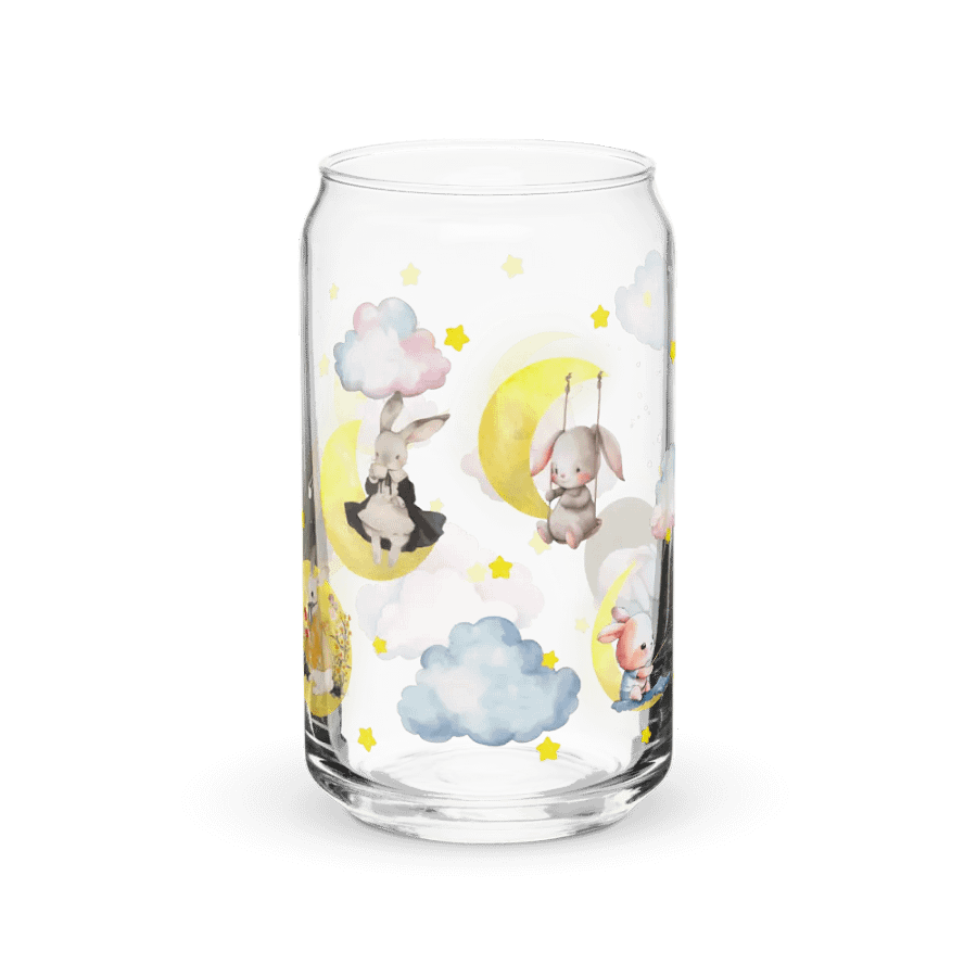 Bunny on the Moon Glass Sipper Can with Bamboo Lid & Straw – 16 oz | Whimsical Rabbit-Themed Can Glass | Cute Moon & Stars Design | Perfect for Iced Coffee, Smoothies, and More product image (3)