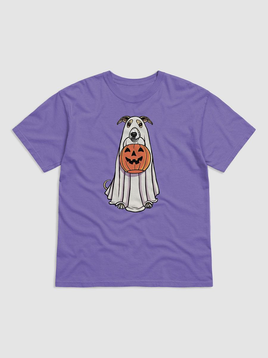 Funny Halloween Whippet(Fawn & White) T-Shirt | Funny Dog Wearing a Ghost Costume and Holding a Pumpkin Basket product image (27)