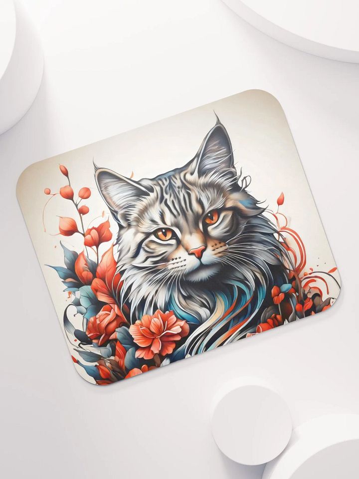 Cat with Fiery Florals Mouse Pad product image (1)