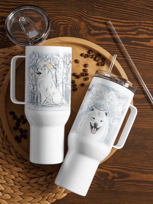 Samoyed Walking Cloud of Happiness Travel Mug product image (1)