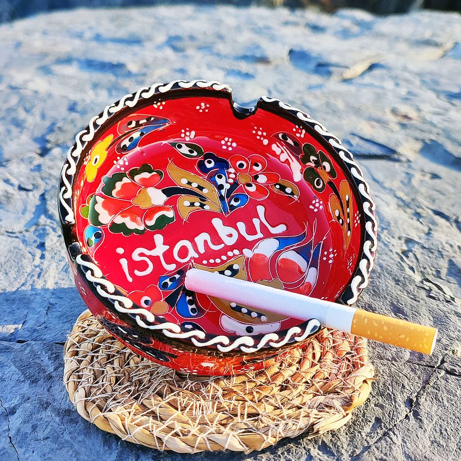Handmade Red Ceramic Ashtray (Red) - Turkish Iznik Style Decor, 10 cm — handmade pottery, handmade ceramic, home decor, handmade gift product image (6)