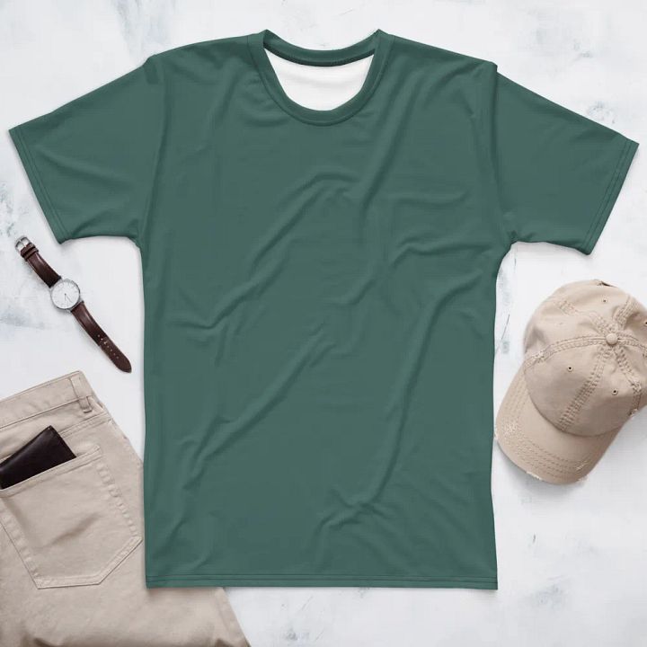 Plain Medium Dark Green Soft Summer Men's Crewneck Polyester Heavyweight Premium T-Shirt by Treasure Pie product image (1)