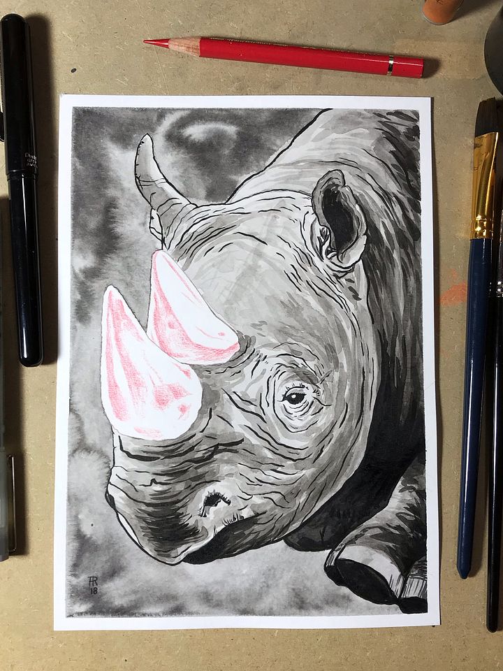 original painting : black rhino product image (1)