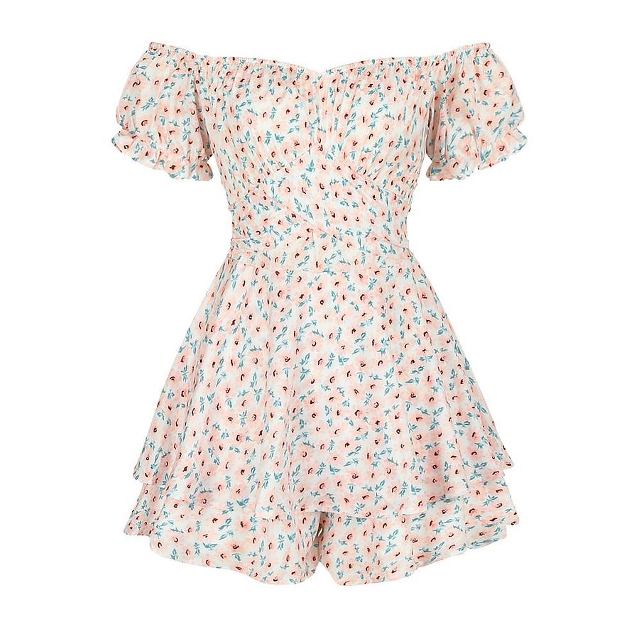 Women's Summer Short Sleeve Neck Pleated Floral Jumpsuit product image (2)