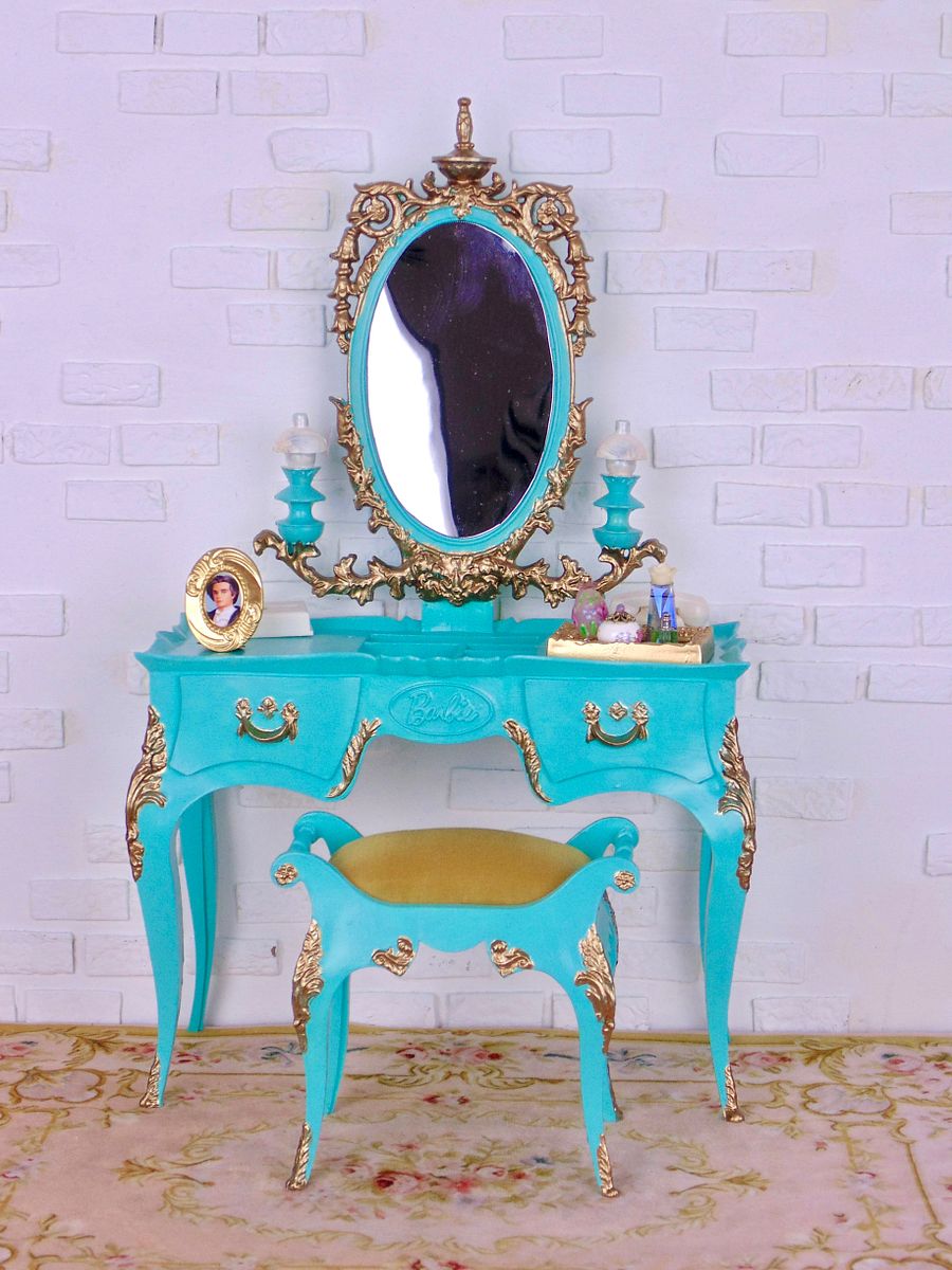 Refurbished vintage Susy Goose vanity for 12” fashion dolls AQUA product image (1)