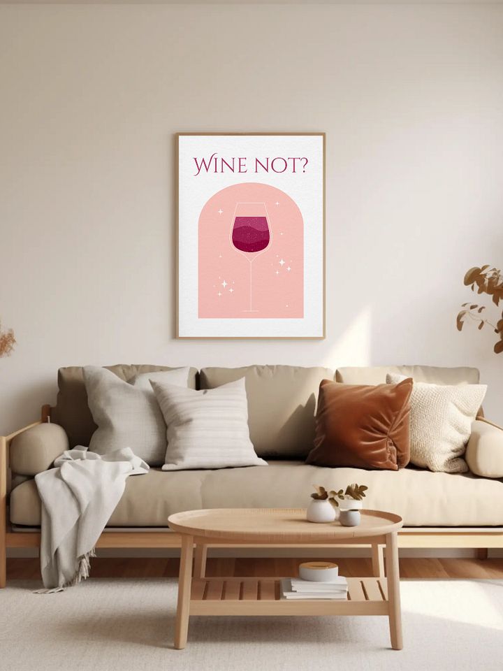 Wine Not? Modern Wine Art Print - Minimalist Wine Glass Poster, Pink and Red Home Bar Decor, Wine Lover Wall Art, Fun Kitchen Sign product image (2)