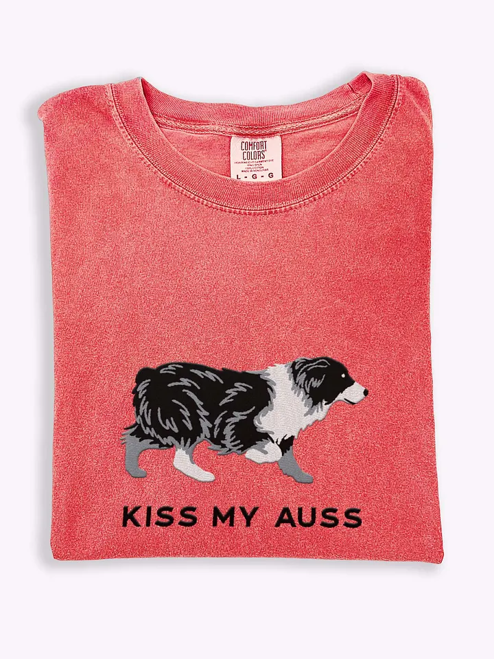Kiss My Auss T-Shirt(Embroidered) of an Australian Shepherd(Black & White) product image (1)