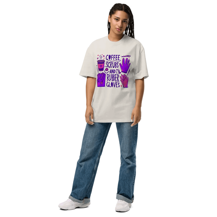 Playful Coffee and Medical Illustrations Oversized Tee product image (35)