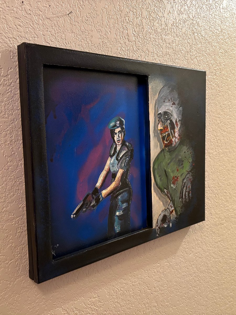 16x20 Resident Evil Jill Valentine & Hiding Zombie Art - Two Tier - 3D Painting with Depth - One of a kind! product image (3)