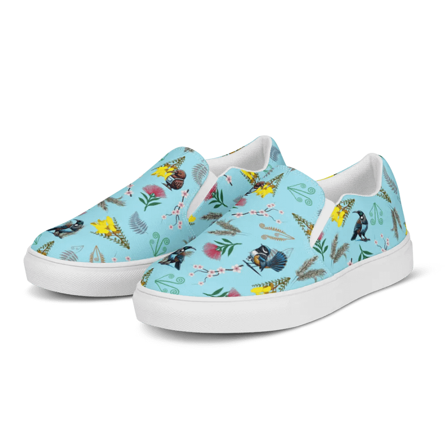 NZ Blooms and Birds Slip-On Canvas Shoes (Blue) product image (6)