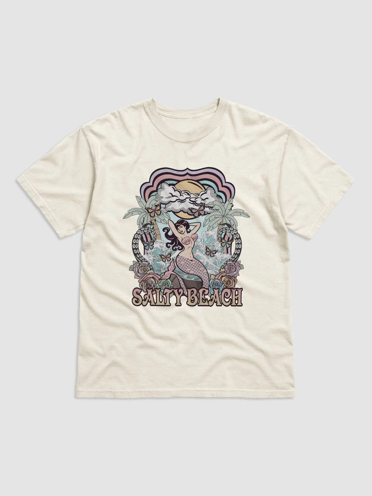 Salty Beach, Mermaid by the Beach Tee | Retro-Style Art Nouveau T-Shirt for Travel and Road Trips product image (10)
