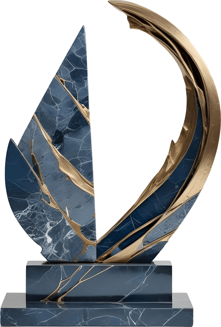 Ocean's Legacy – Blue Kintsugi Sail Sculpture PNG product image (1)