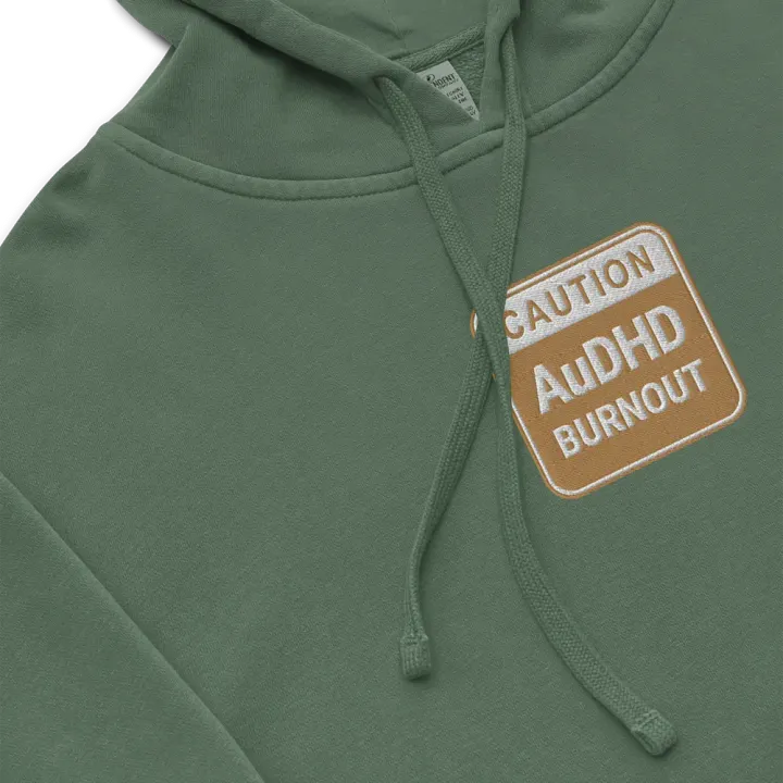 CAUTION: AuDHD BURNOUT embroidered pigment hoodie (brown design) product image (1)