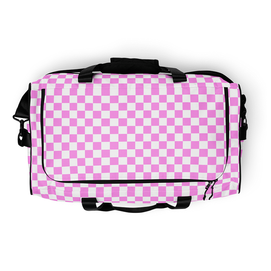 Checkered! Pastel Pink and White Checkers Duffel Bag product image (8)