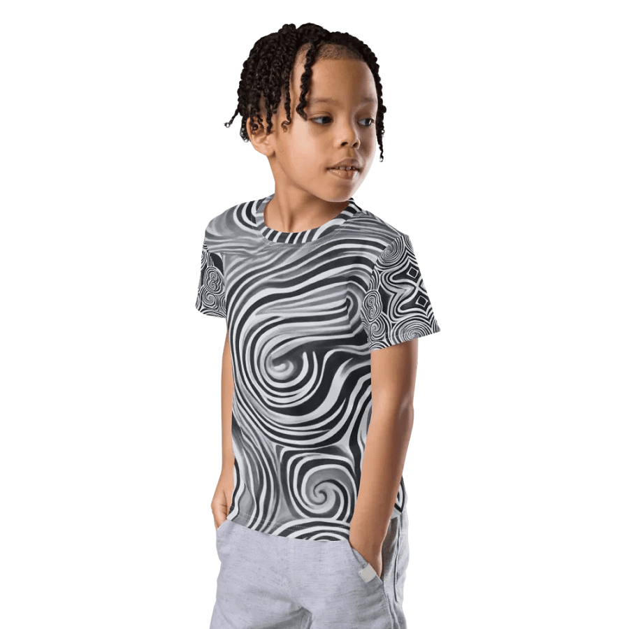 Funky Black and White Noir Liquid Tie-Dye Kid's and Toddler's Crew Neck T-shirt product image (8)