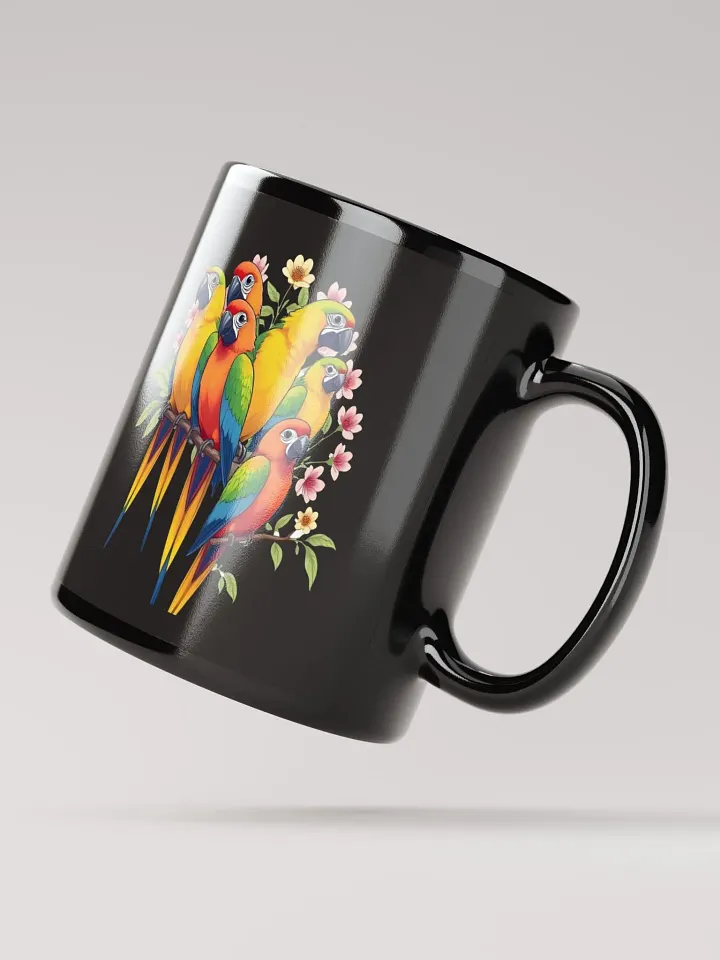 Tropical Bird Coffee Mug | Colorful Parrot Paradise Black Glossy Mug product image (3)