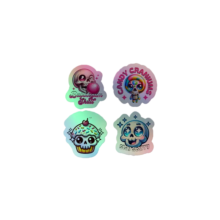 set of 4 Candy Skull Holographic Sticker Set product image (1)