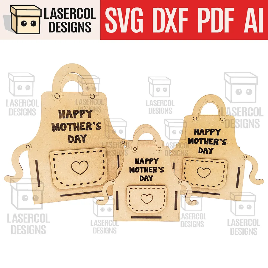 Mother's Day Gift Basket (3 Sizes) Apron Shaped Basket - Laser Cut Files product image (1)
