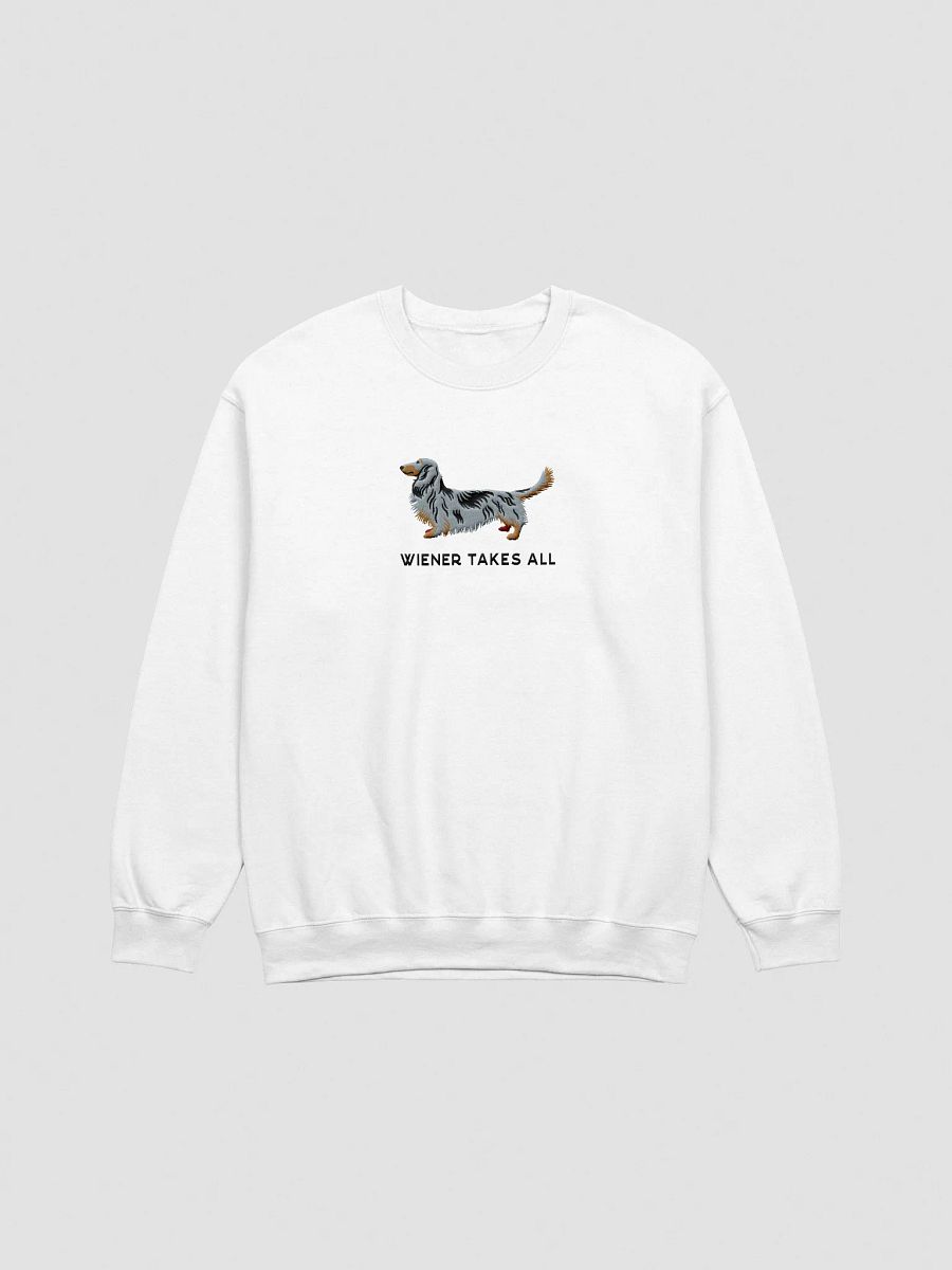 Wiener Takes All Sweatshirt (Embroidered) of a Longhaired Dachshund(Dapple) product image (16)