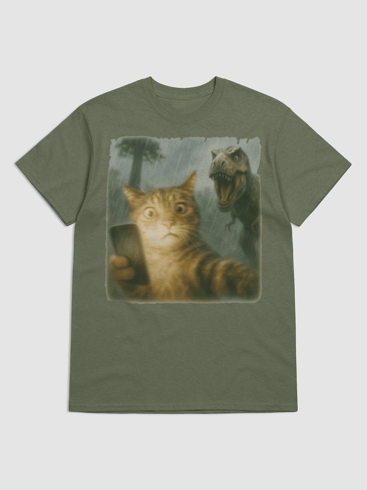Confused Cat Selfie Dinosaur T-Shirt - Funny Dino & Kitten Tee product image (3)