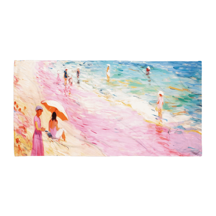 PASTEL SHORES BEACH TOWEL – 30"x60", COTTON TERRY BACK, IMPRESSIONIST COASTAL SCENE product image (1)