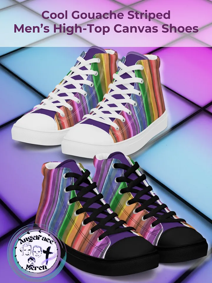 Cool Gouache Striped Men's High-Top Canvas Shoes product image (1)