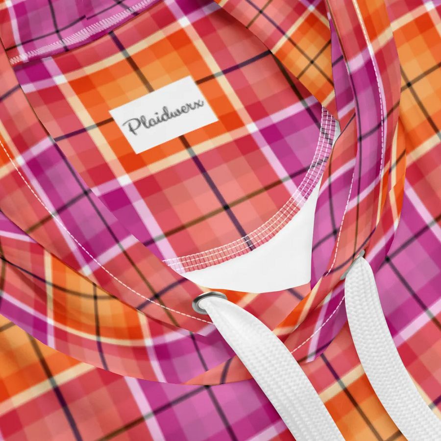 Bright Orange and Pink Plaid Hoodie product image (10)