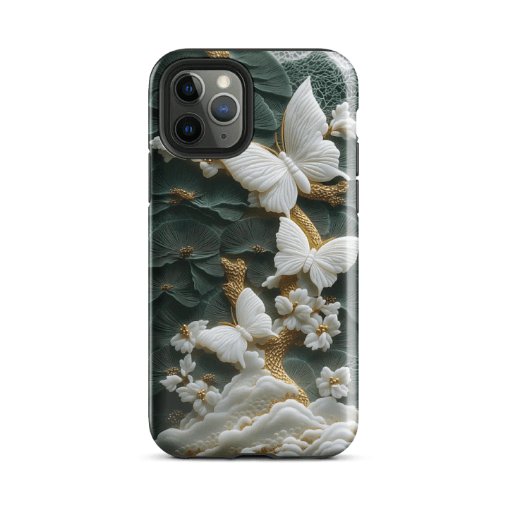 White Butterflies Jade Carving Effect - Tough Phone Case product image (2)