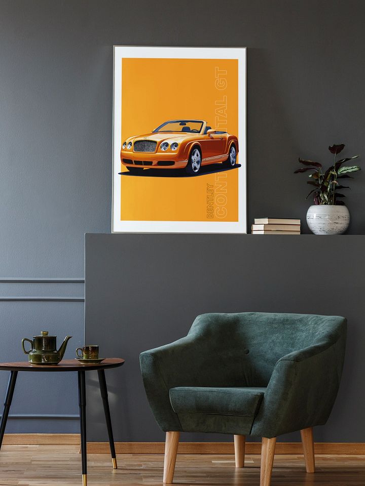 Luxurious Bentley Continental GT Poster, Sleek Convertible Sports Car Art, Exotic Automobile Illustration, Car Enthusiast Wall Decor product image (2)