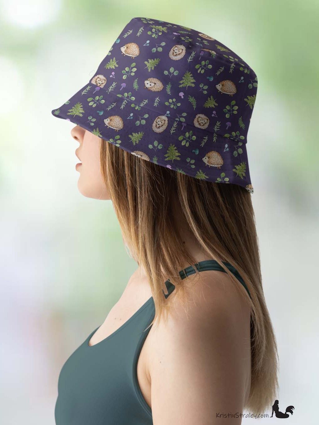 Hedgehogs Reversible Bucket Hat in Hedgehogs on Plum and Solid Plum product image (6)