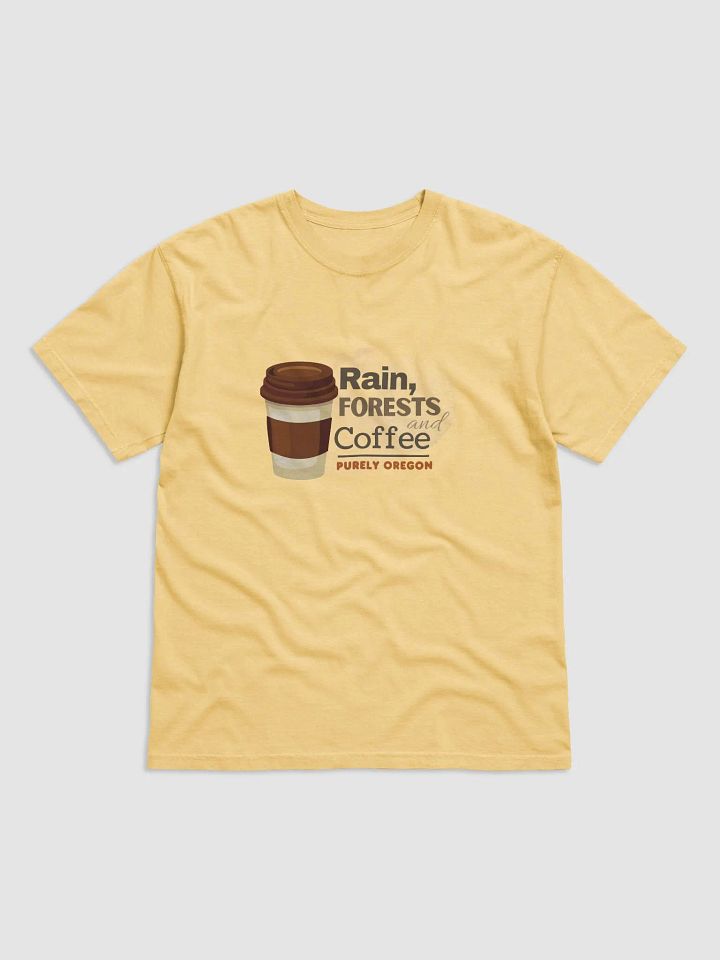 Rain, Forests and Oregon Coffee: Travel Coffee Cup Graphic Heavyweight garment dyed tee product image (1)