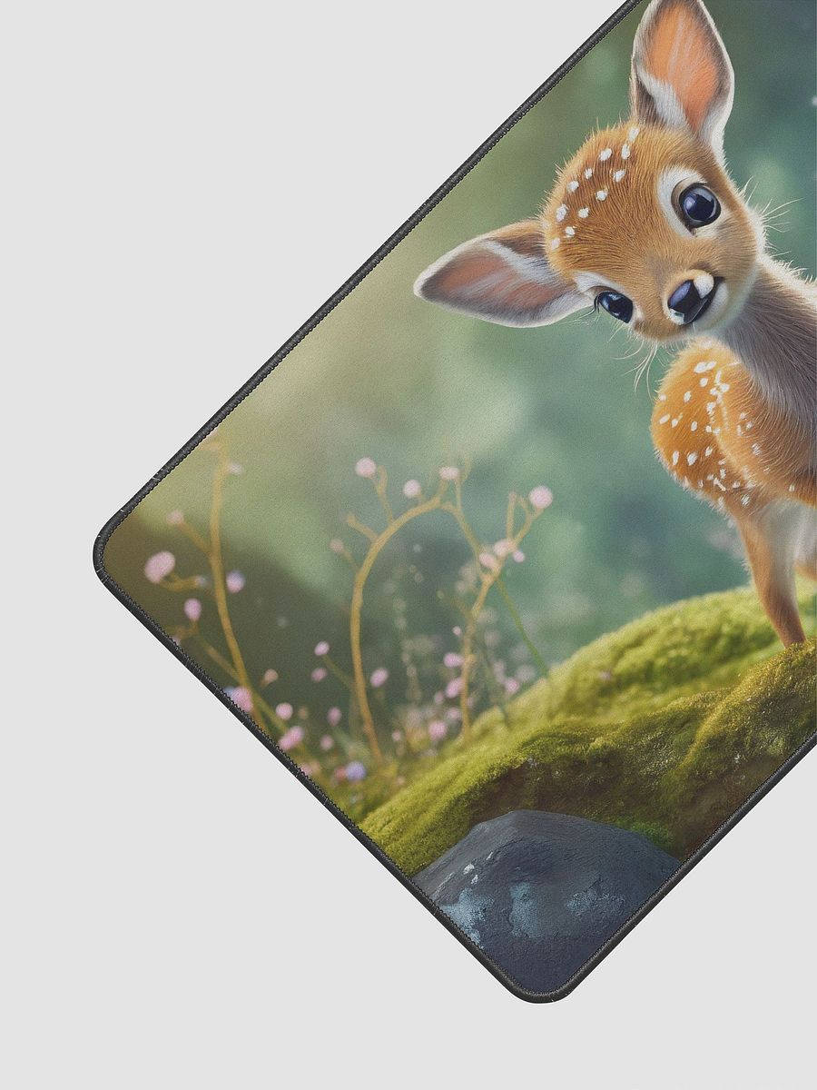 Adorable baby deer standing near by a mossy rock, butterfly resting next to the deer-Gaming Desk Mat 15.5