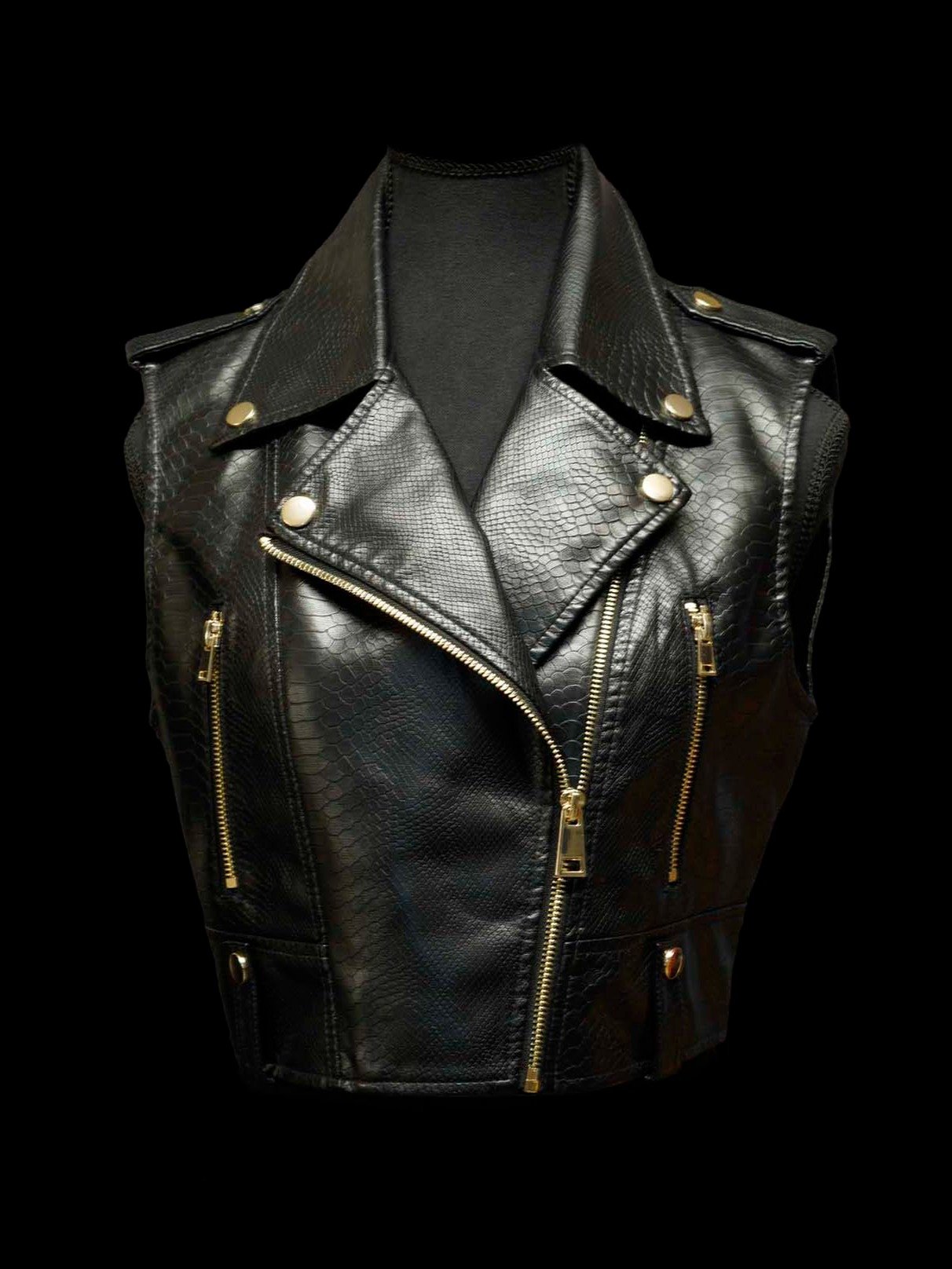 Ladies Snakeskin Crop-Top Leather Rocker Vest product image (1)