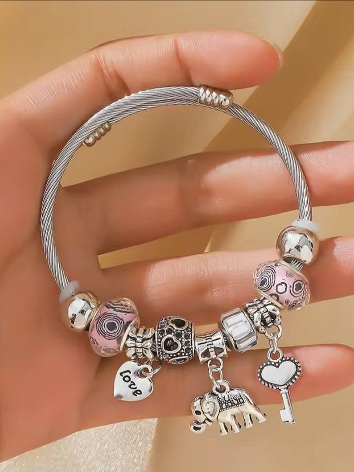 Elegant Charm Bracelet with Elephant, Heart & Tree Pendants product image (1)