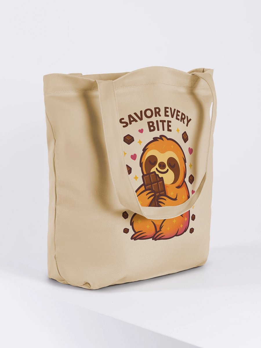 Savor Every Bite – Funny Sloth Tote Bag (Double-Sided Print) | Eco Cotton Foodie Tote – Sloths Having Snacks Collection product image (4)