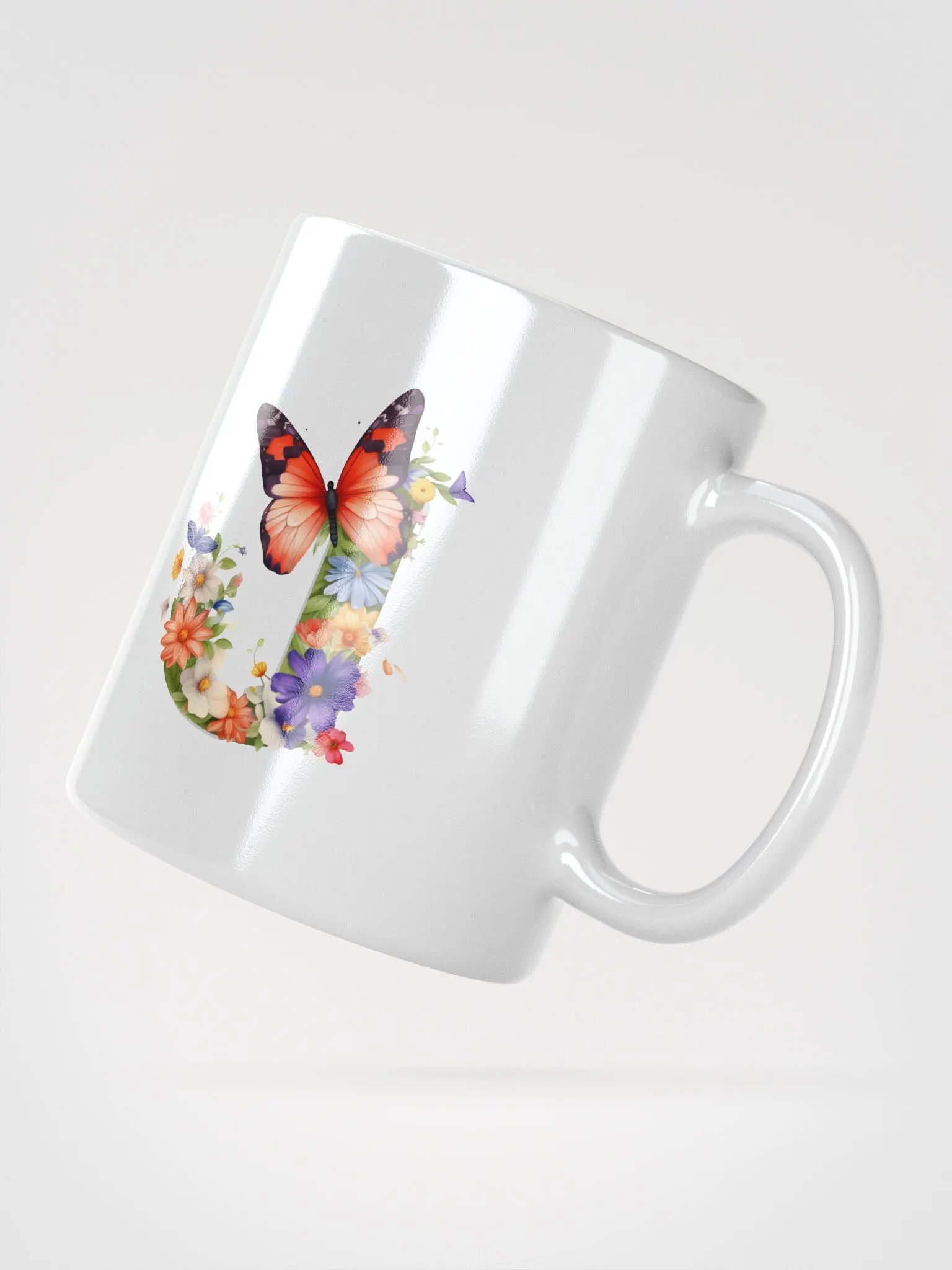 Letter J Monogram Floral Fantasy White Glossy Mug product image (5)