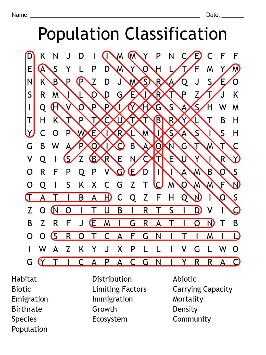 Printable Population Classification Word Search – 16 Key Terms! product image (2)