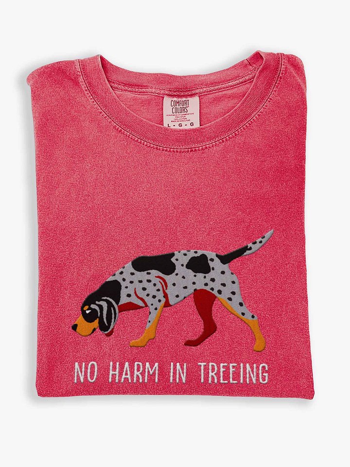 No Harm in Treeing T-Shirt(Embroidered) of a Bluetick Coonhound product image (1)