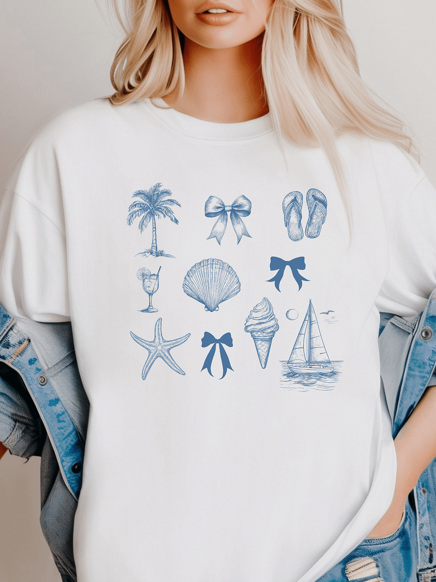 Coastal Doodle Comfort Colors Shirt, Seashell Shirt, Coastal Coquette Shirt product image (1)
