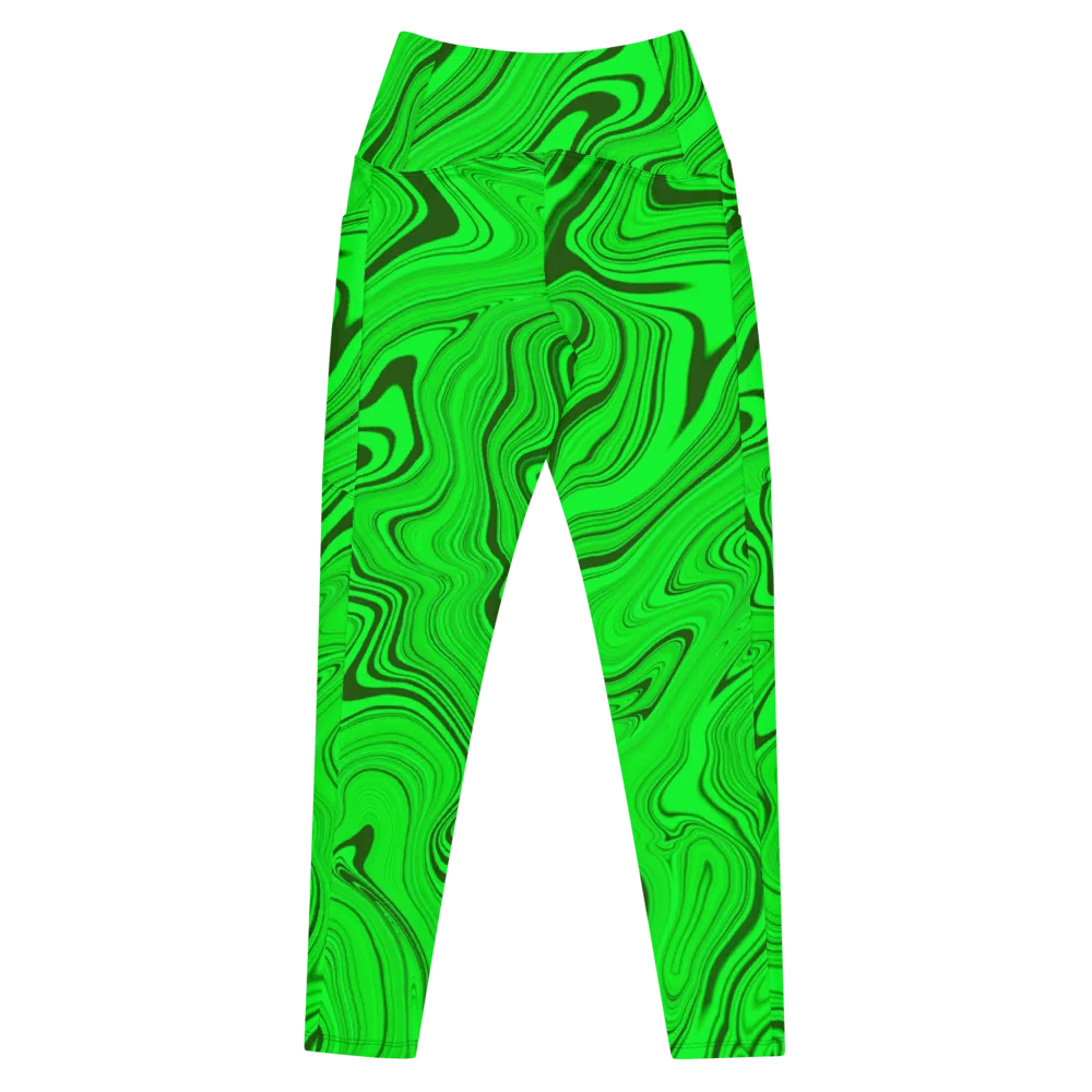 Leggings with Pockets - Green Liquid Swirls product image (7)