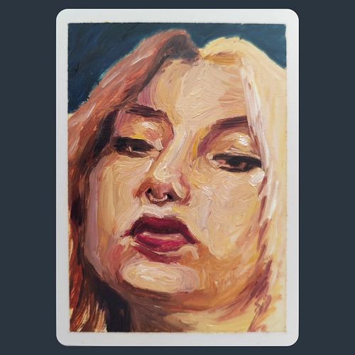 Tamara. Oil on card 64x89mm / 2.5x3.5in

Good energy with this one. Made lots of use of the pale yellow base layer.

#art #pa...