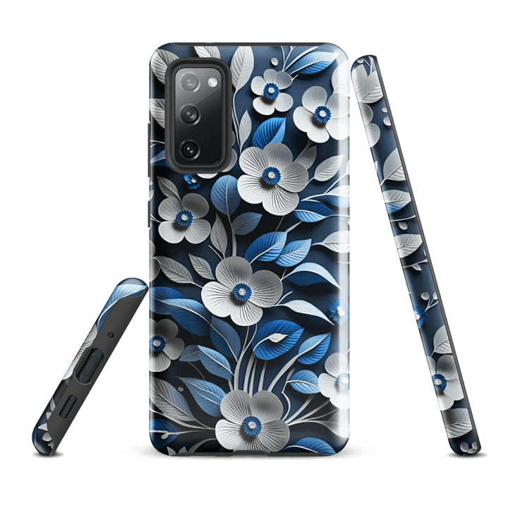 Tough Phone Case for Samsung® - Blue and White Paper Flowers product image (3)