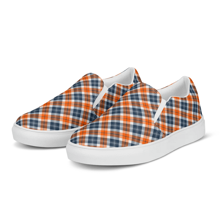 Orange and Blue Sporty Plaid Women's Slip On Shoes product image (2)