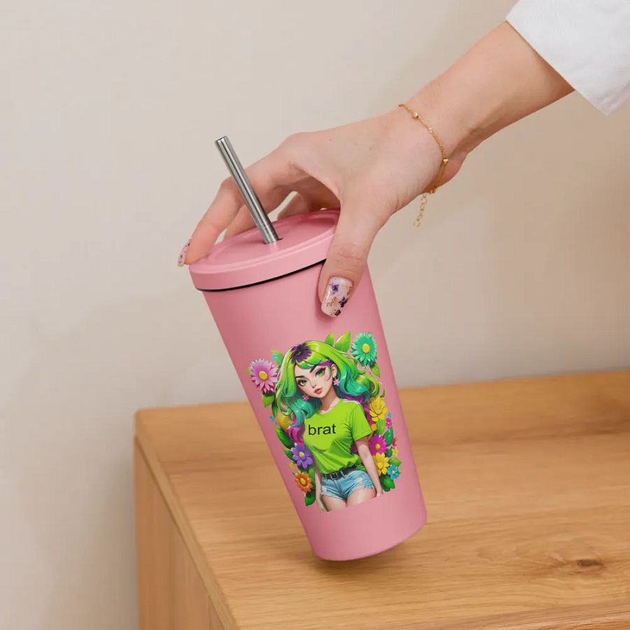Brat 20 oz Tumbler Cup - Pink - Insulated Tumbler with a Straw v4 product image (6)