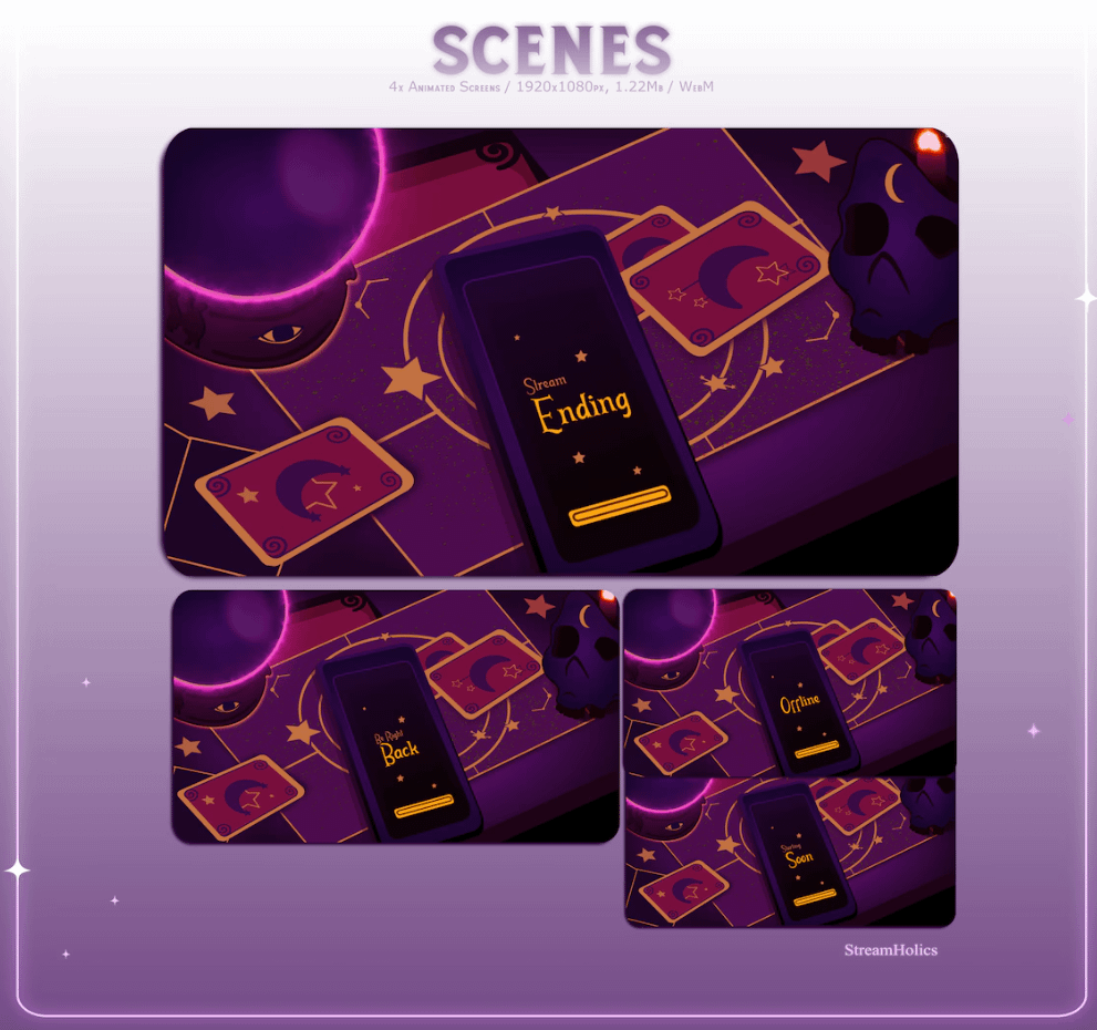 Tarot Card Stream Overlay Pack, Cosy Tarot Overlay Pack, Witch Stream Overlay Pack, Witch Animated Overlay Pack, Starting Soon, Offline, Brb product image (3)