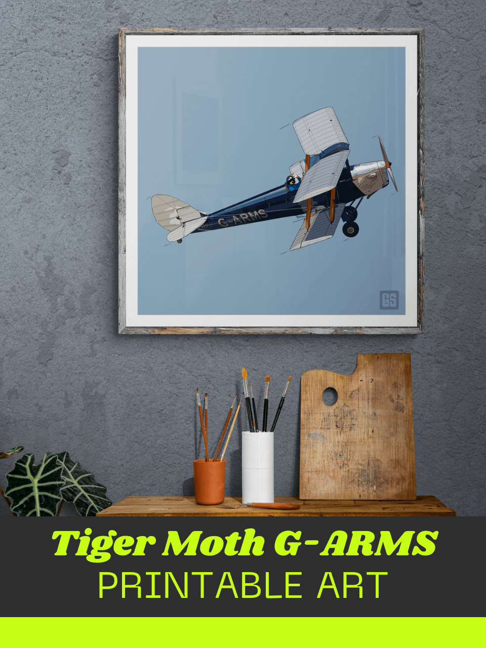 Tiger Moth G-ARMS Printable Aviation Wall Art Square Size Blue & White Border Background product image (3)