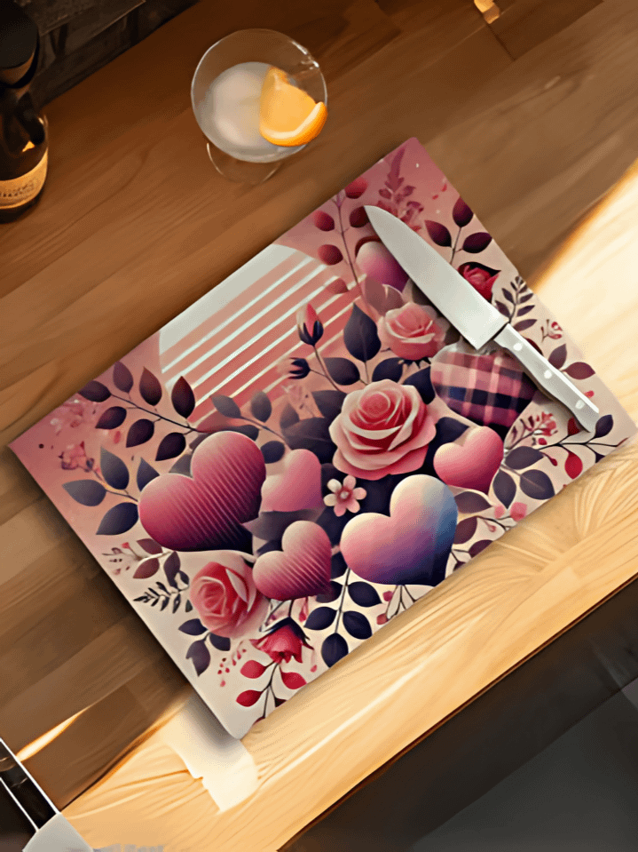 Plaid Multicolor Valentine Hearts Glass Cutting Board Sublimation Design – high-quality 300 DPI PNG digital download product image (1)