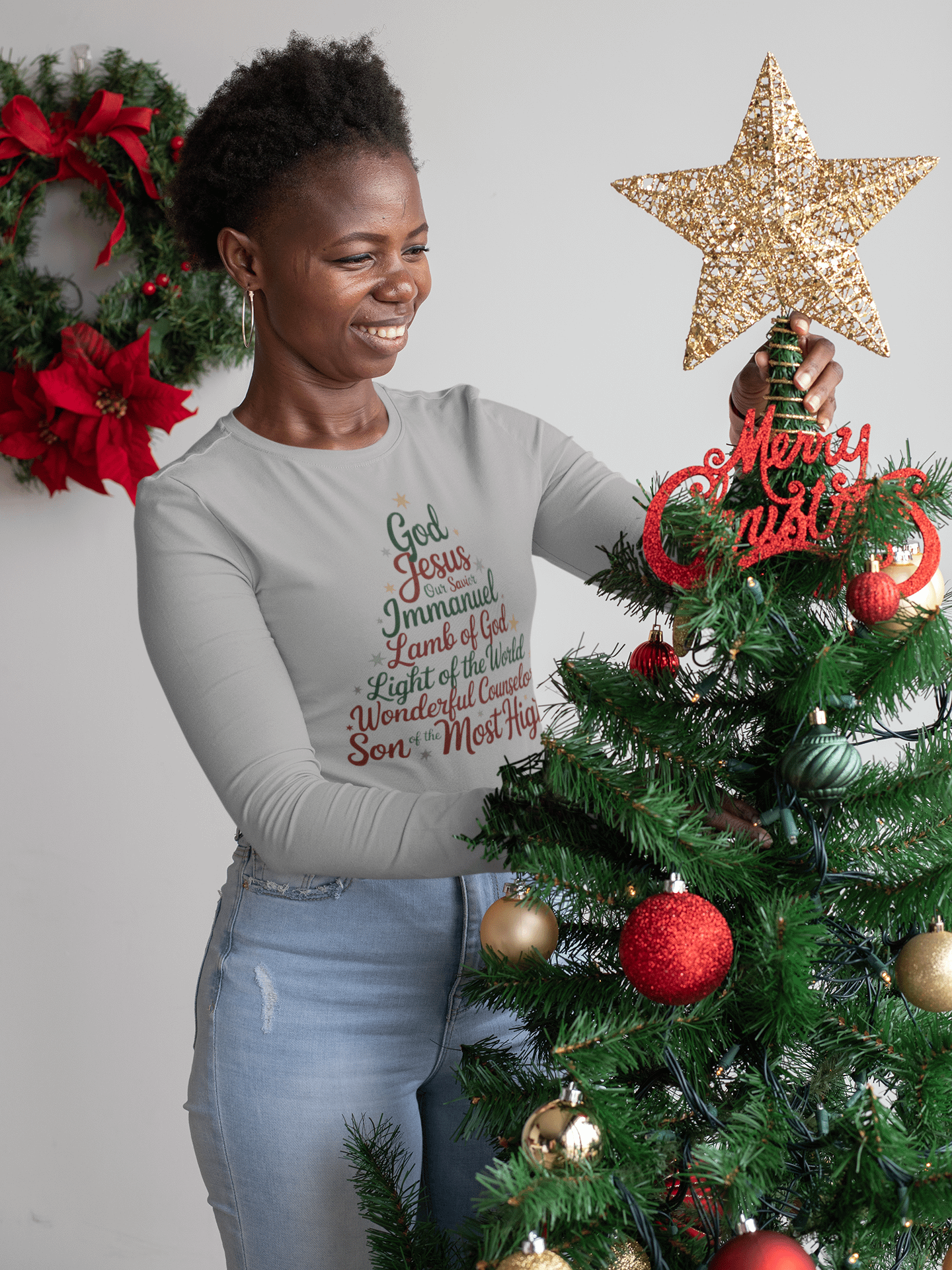 Christian Christmas Long Sleeve Shirt Names Of Jesus Christmas Tree product image (2)