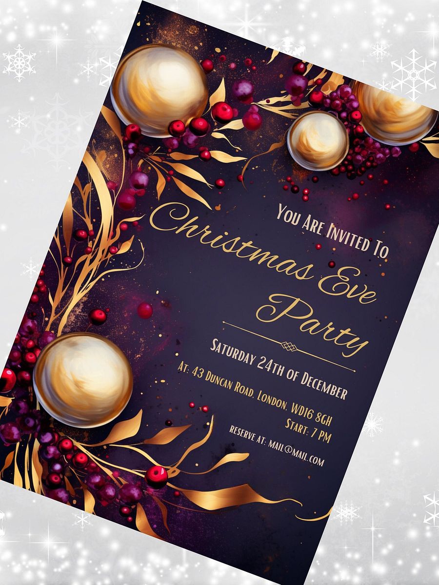 Christmas & New Year Purple and Gold Party Invitation | Editable in Canva | Christmas Party Printable Template | Holiday Invitation | Canva product image (5)